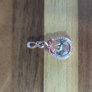 3/$30 Rose gold metal peach teardrop pendant with faux diamond accents